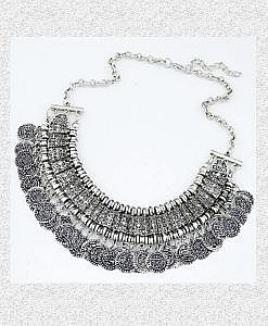 Boho silver coin necklace, navratri special jewelry