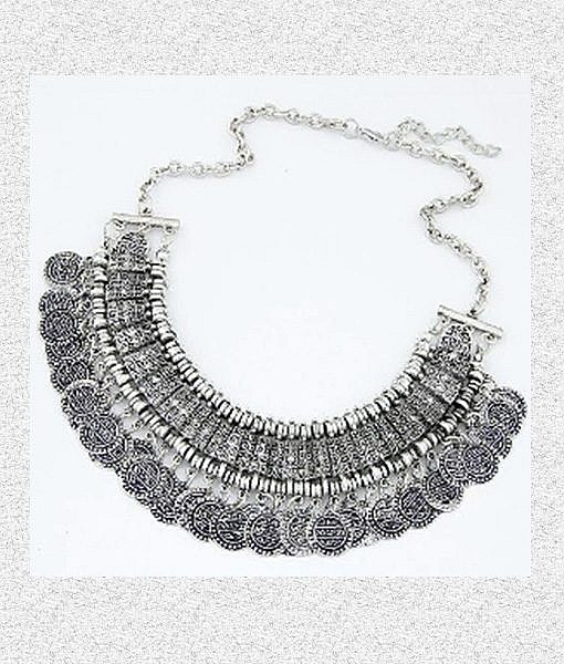 Boho silver coin necklace, navratri special jewelry