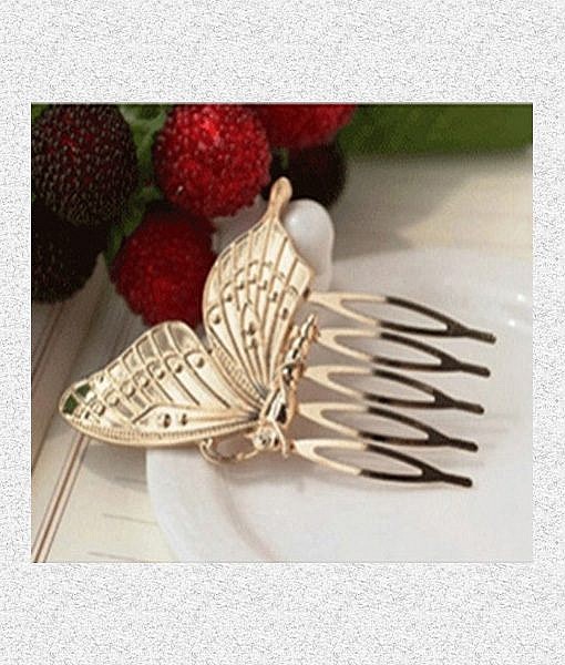 Golden butterfly hair comb hair clip