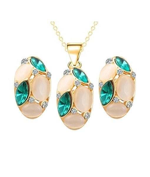 Opal horse eye green pendant earrings set