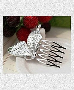 Silver butterfly hair comb hair clip