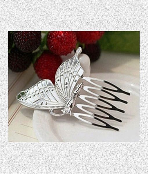Silver butterfly hair comb hair clip