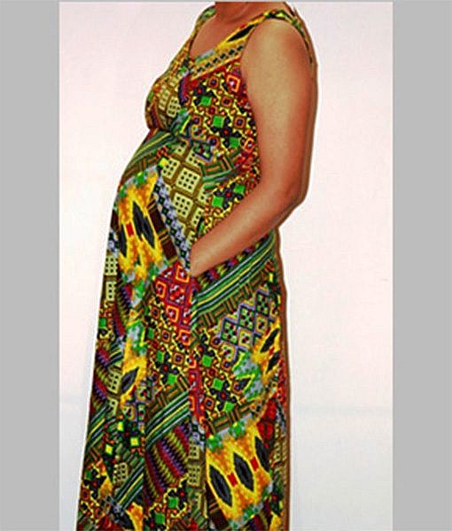 Yellow cotton multicolour maternity post maternity frock dress