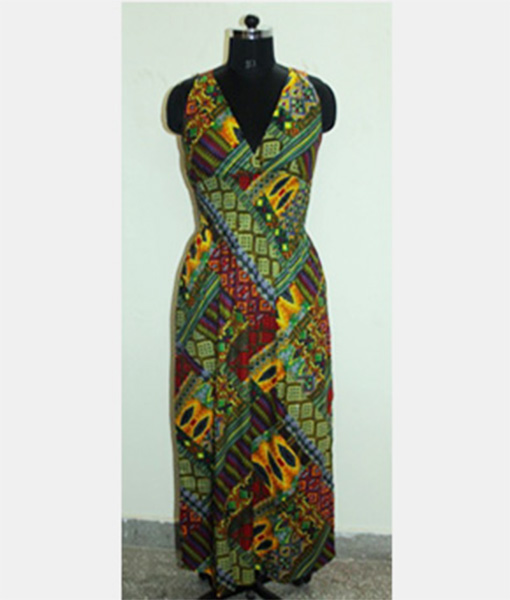 Yellow cotton multicolour floor length maternity post maternity dress