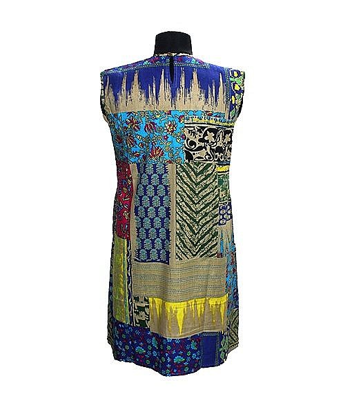 Blue cotton multicolour maternity short dress - Image 3