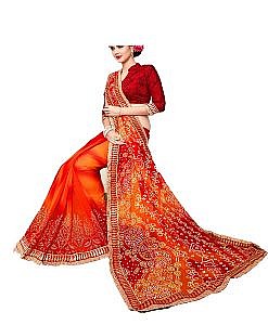 Red orange multicolour saree