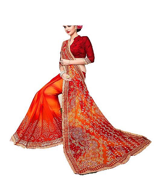 Red orange multicolour saree