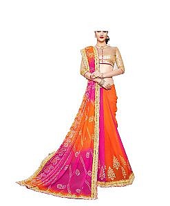 pink and orange bandhej saree