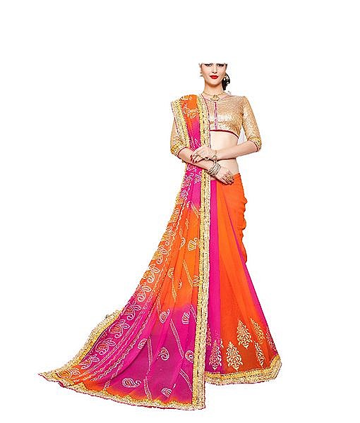 pink and orange bandhej saree