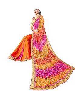 Pink and orange bandhej saree