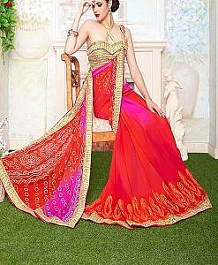 Beautiful red and pink bandhej saree