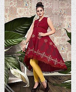 Maroon rayon printed kurta