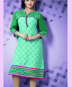 Green rayon kurta with embroidery