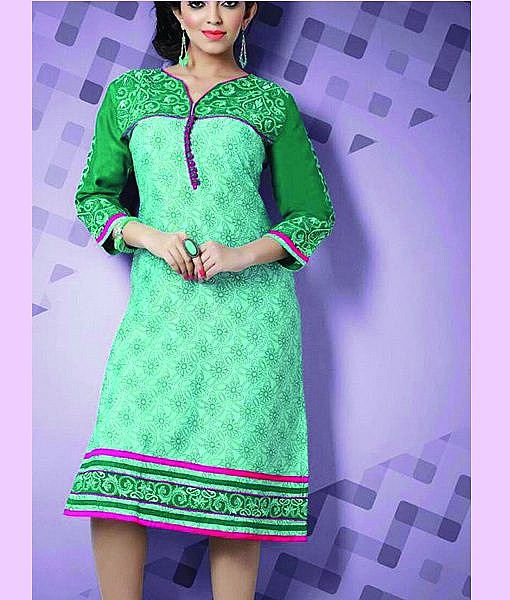 Green rayon kurta with embroidery