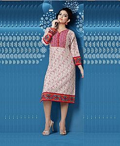 Pink rayon kurta with embroidery on yoke, panel and sleeves.