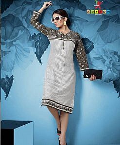 Grey rayon straight kurta with embroidery