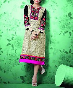 Black sleeves straight kurta with beautiful embroidery