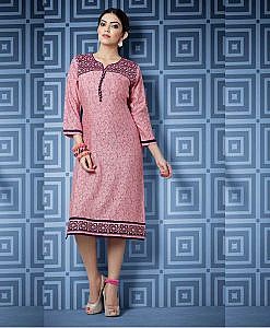 Purple rayon straight kurta with embroidery