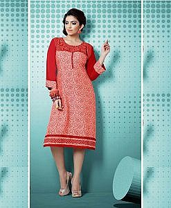 Red rayon straight kurta with embroidery