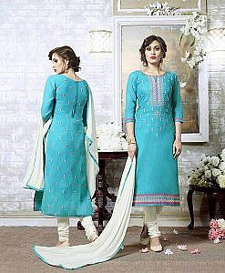 Cotton dress material with embroidery