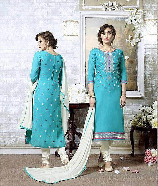 Cotton dress material with embroidery