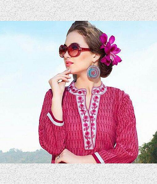 Pink fine cotton kurta with embroidery - Image 2