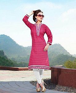 Pink fine cotton kurta with embroidery