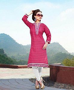 Pink fine cotton kurta with embroidery