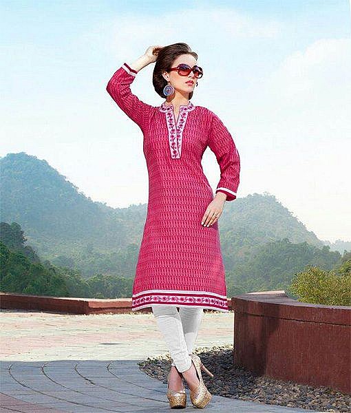 Pink fine cotton kurta with embroidery