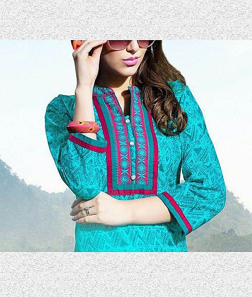 Blue fine cotton kurta with embroidery - Image 2