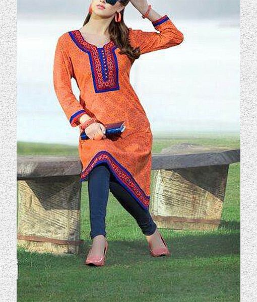 Peach fine cotton kurta with embroidery - Image 2