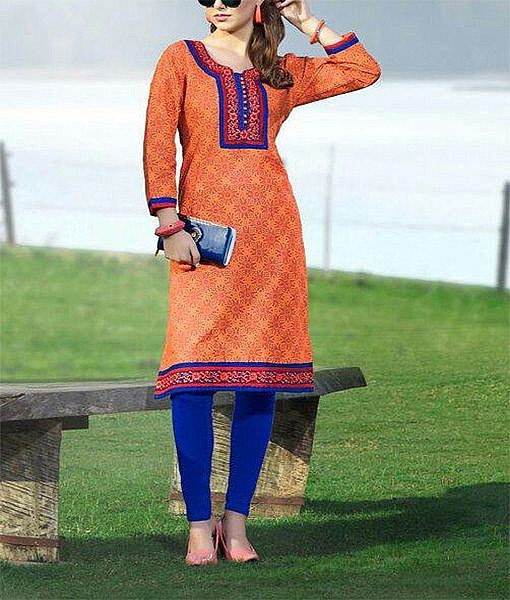 Peach fine cotton kurta with embroidery