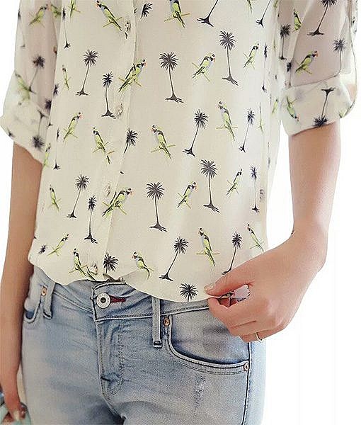 White parrot print button down shirt - Image 2