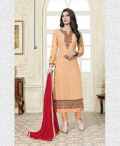 Peach georgette semi stitched suit