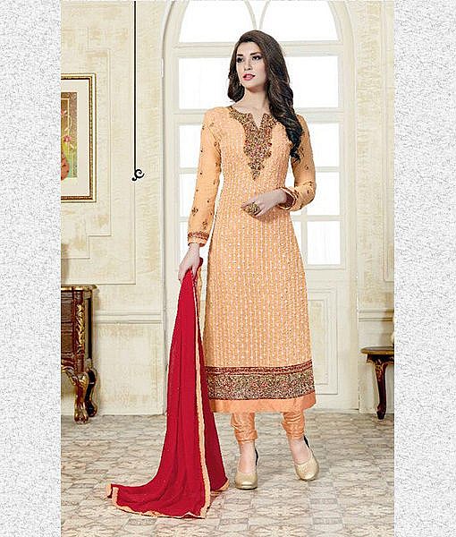 Peach georgette semi stitched suit