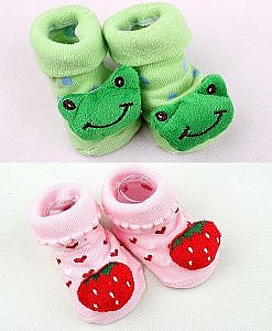 Strawberry and frog face baby booties combo