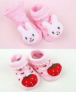 Strawberry and rabbit face baby booties combo