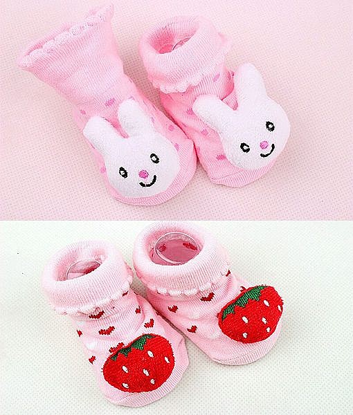 Strawberry and rabbit face baby booties combo