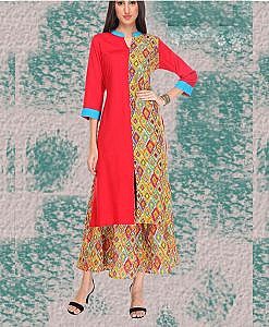 Red half n half rayon kurta