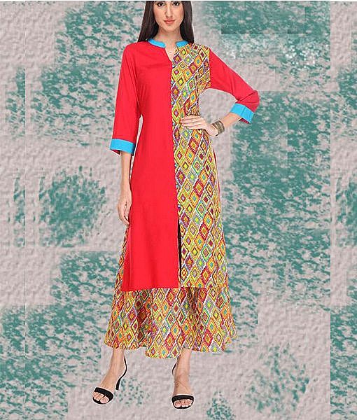 Red half n half rayon kurta