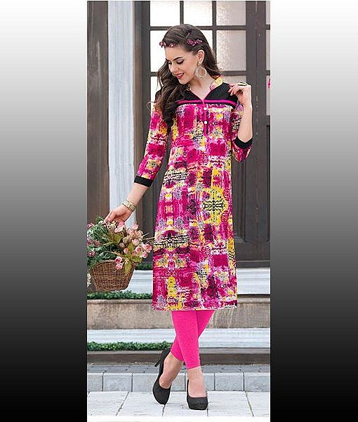 Pink multicolour straight cotton kurta