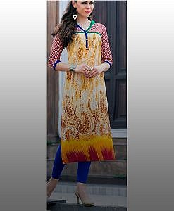 Yellow multicolour straight cotton kurta