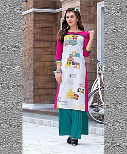 Pink printed straight cotton Kurta