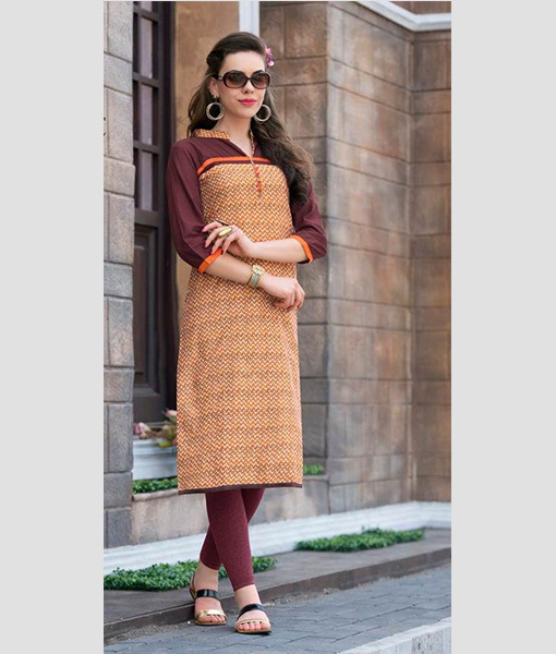 Brown cotton printed kurta 