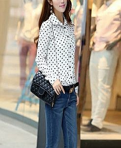 White polka dot full sleeves button down shirt