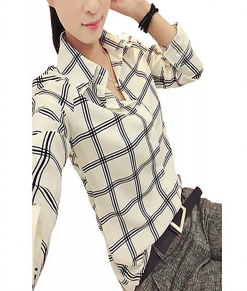 White button down shirt with checks