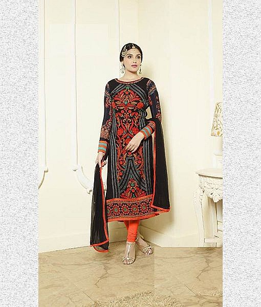 Black semi stitched heavy kashmiri embroidery suit