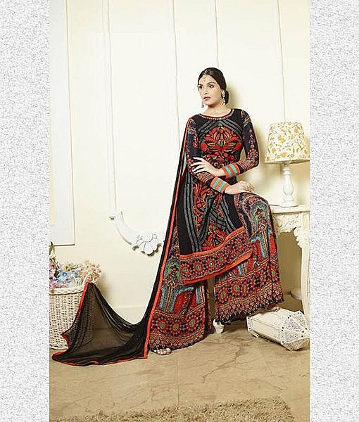 Black semi stitched heavy kashmiri embroidery suit - Image 2