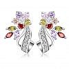 Silver flower stud earring with multicolour stones