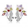 Silver flower stud earring with multicolour stones